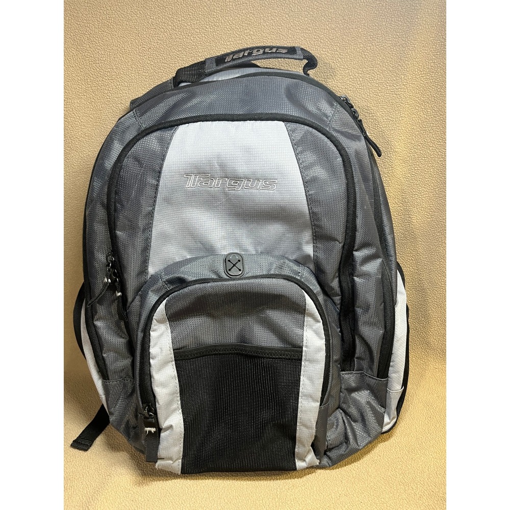 Targus Grey Black Nylon Laptop Backpack Multi Pocket Tech Commuter Bag